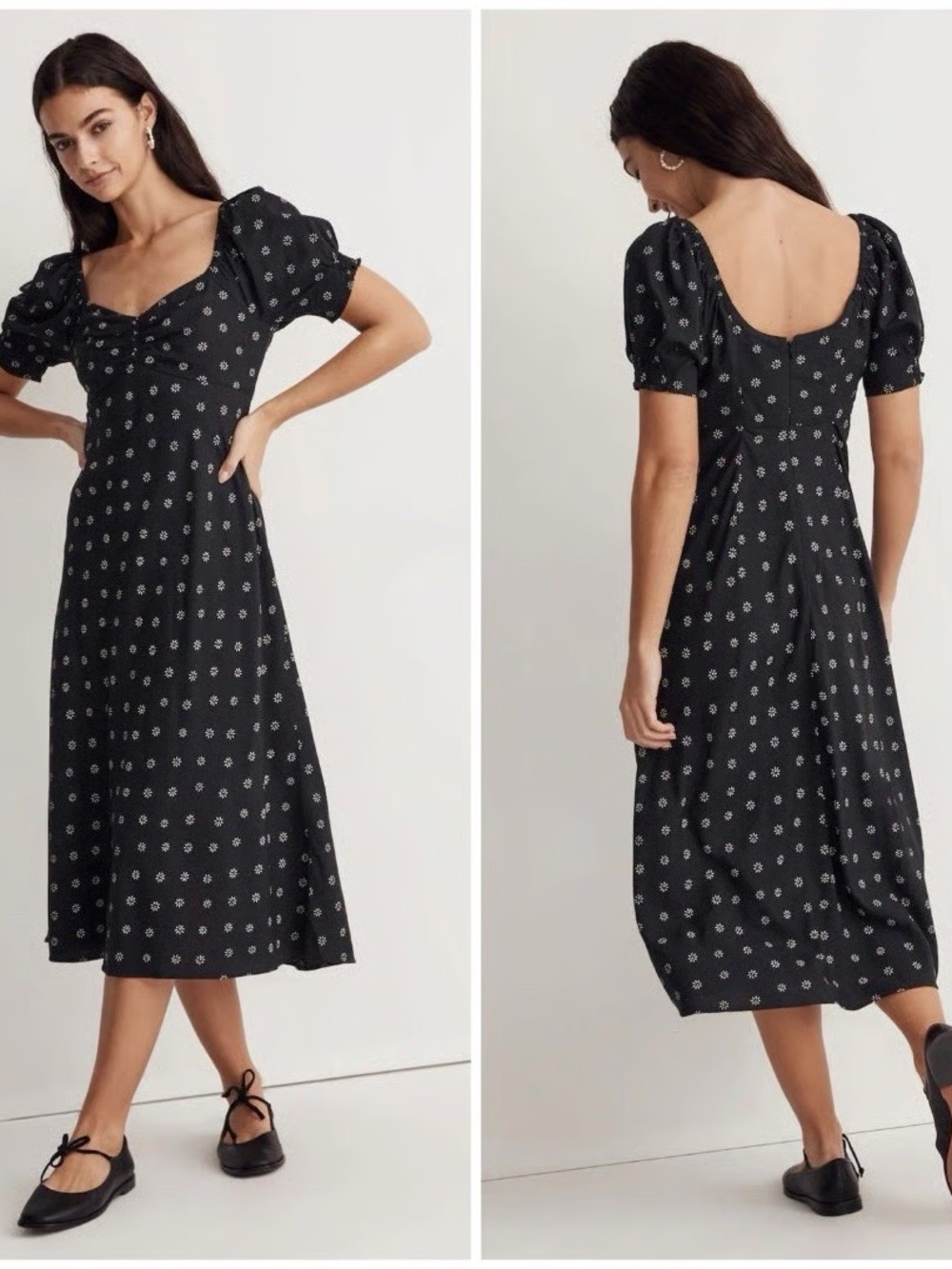 Madewell Black Midi Dress with White Dot Print